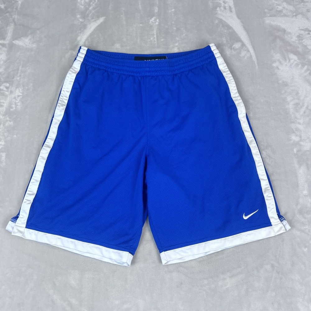 Y2K Nike Basketball Shorts Mens Large Blue Baggy Mesh Training Gym Drawstring